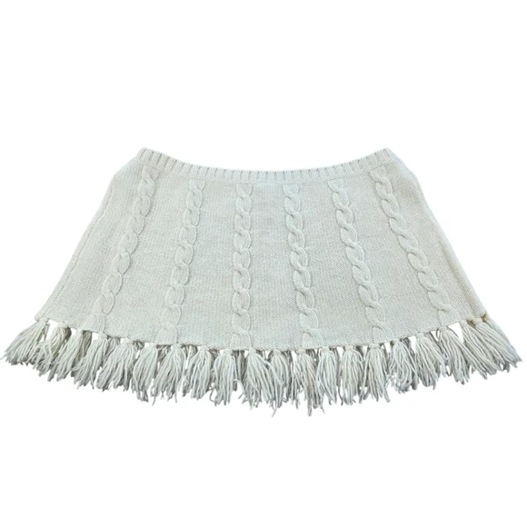 Y2K '04 Old Navy Lambswool Cable Knit Fringe Scarf & Mini Skirt Set S/M Cream - Picture 6 of 13